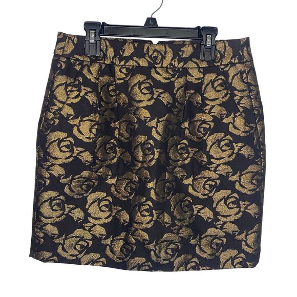 Loft Petites Skirt Pencil Pockets Black Gold Rose Floral Shimmer Dressy Size 2P - Picture 1 of 10